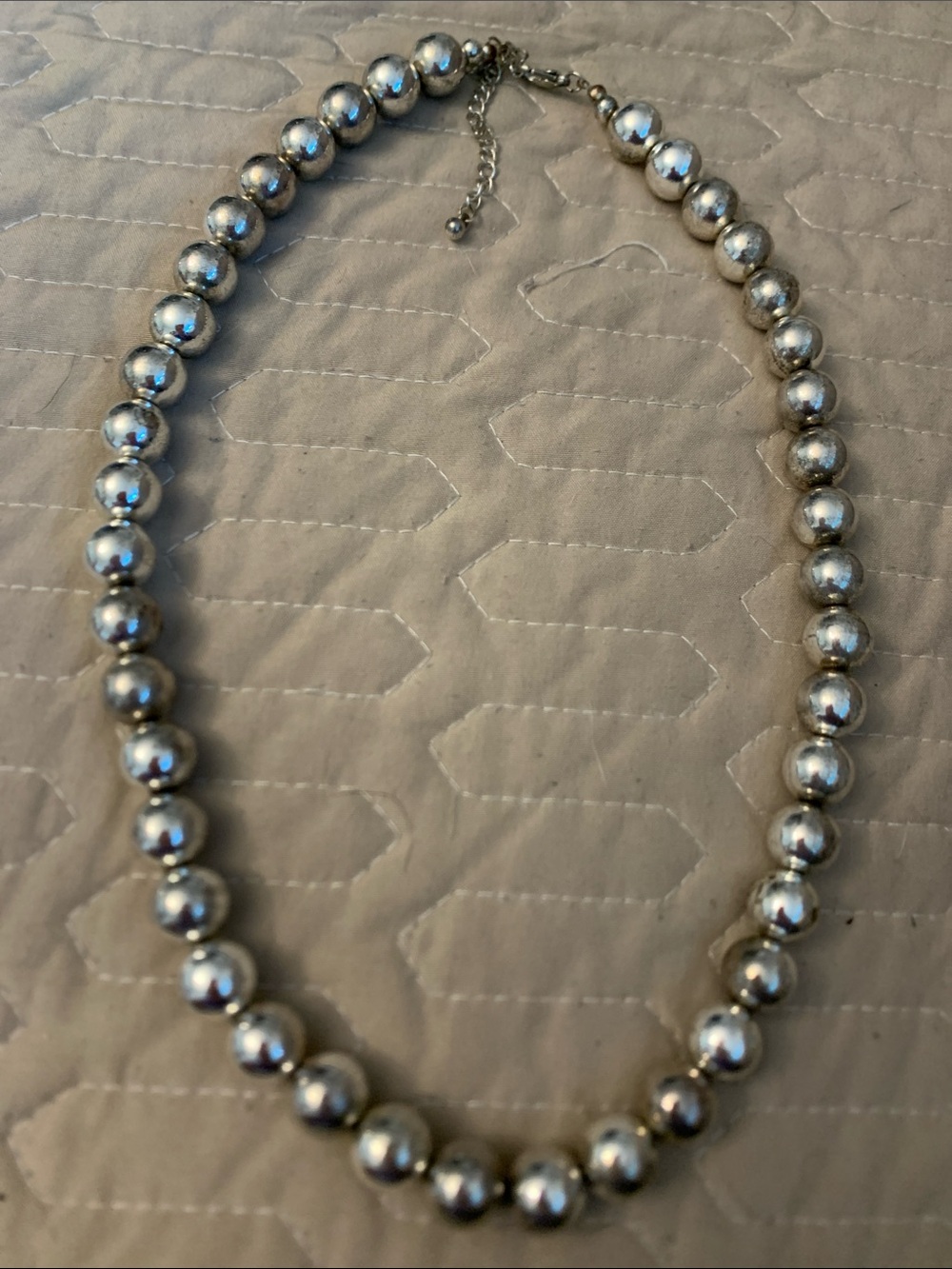 Polished Silver Bead Necklace with Adjustable Clasp
